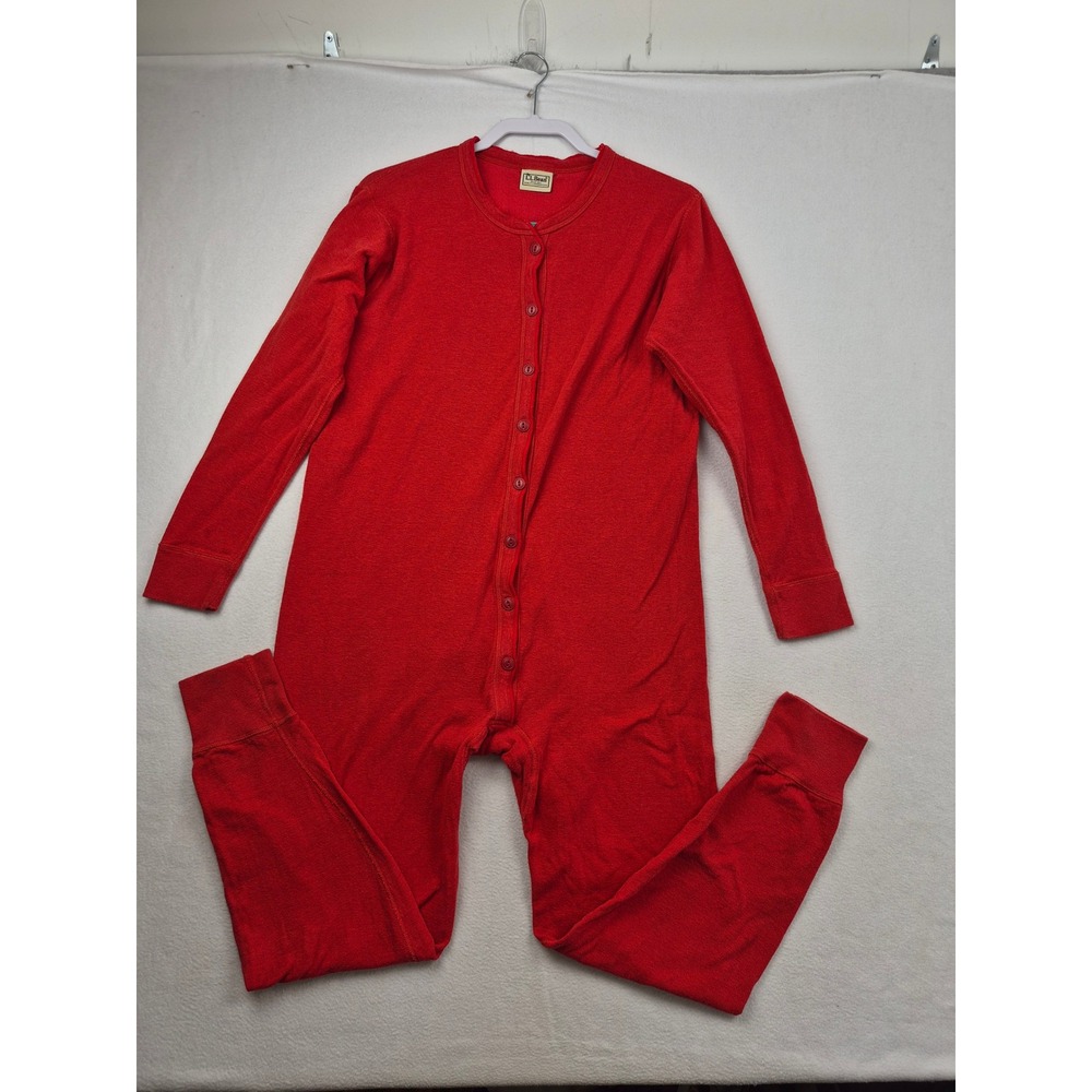 LL Bean Mens Union Suit Red Thermal Long John One Piece Pajama Base Layer Unisex
